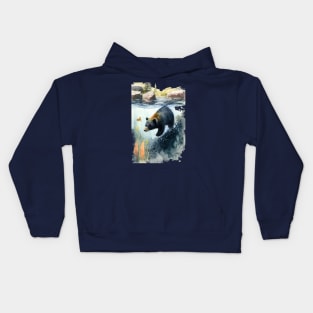 Black Bear Swimming Kids Hoodie